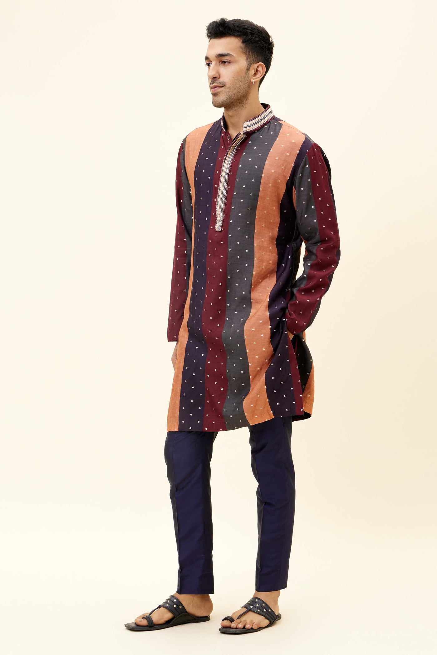 SVA Chanderi Silk Stripes Print Kurta Set Indian designer fashion online shopping melange singapore