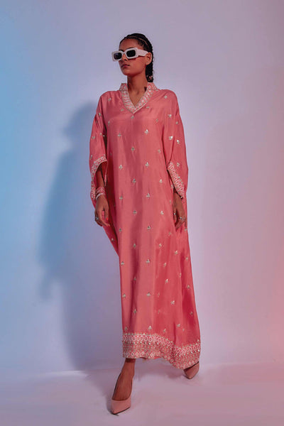 sva by sonam and paras modi Coral Embellished Summer Silk Kaftan online shopping melange singapore indian designer wear