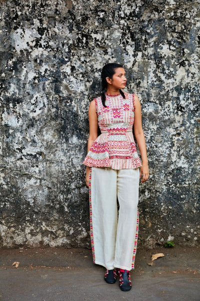 SVA Ivory Embellished Multi Hued Peplum Teamed With Pants Indian designer wear online shopping melange singapore