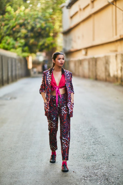 SVA Concrete Jungle Print Pant Suit With Block Koli Blouse Indian designer wear online shopping melange singapore