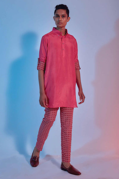 sva by sonam and paras modi menswear men Dark Coral Shirt Style Kurta Set online shopping melange singapore indian designer wear