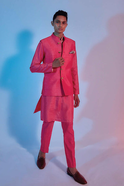 sva by sonam and paras modi menswear men Dark Coral And Saanjh Stripes Reversible Bundi online shopping melange singapore indian designer wear