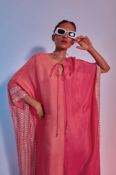 sva by sonam and paras modi Half And Half Kaftan With Embellished Border coral online shopping melange singapore indian designer wear