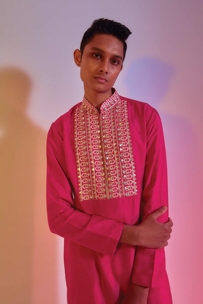 sva by sonam and paras modi Hot Pink Embroidered Kurta Set menswear mens online shopping melange singapore indian designer wear