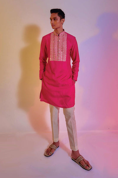 sva by sonam and paras modi Hot Pink Embroidered Kurta Set menswear mens online shopping melange singapore indian designer wear