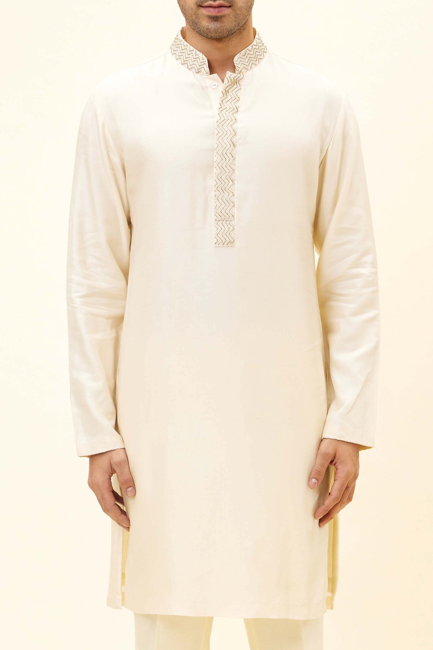 SVA Ivory kurta with embroidered neckline and pants Indian designer fashion online shopping melange singapore