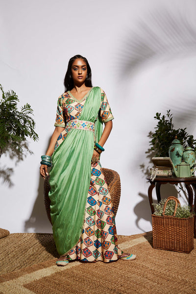 sva by sonam and paras modi Kairi Print Blouse And Sharara Set fusion indian designer wear online shopping melange singapore