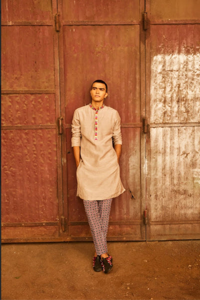 SVA Concrete Grey Kurta With Highlighted Collar And Pants Indian designer wear online shopping melange singapore