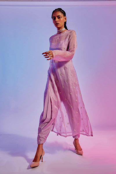 sva by sonam and paras modi Lilac Draped Pants With Bustier Teamed With An Organza Overlay online shopping melange singapore indian designer wear