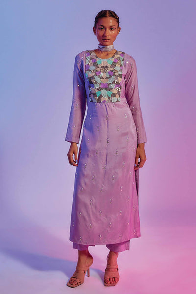 sva by sonam and paras modi Lilac Embellished Yoke Kurta With Cigarette Pants online shopping melange singapore indian designer wear