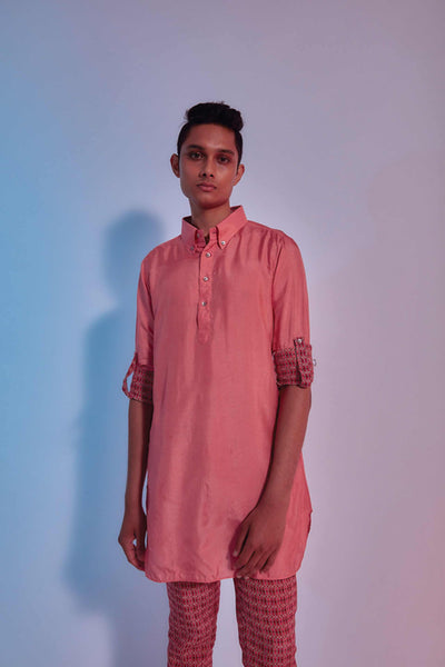 sva by sonam and paras modi Light Coral Shirt Style Kurta Set menswear mens online shopping melange singapore indian designer wear