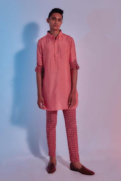 sva by sonam and paras modi Light Coral Shirt Style Kurta Set menswear mens online shopping melange singapore indian designer wear