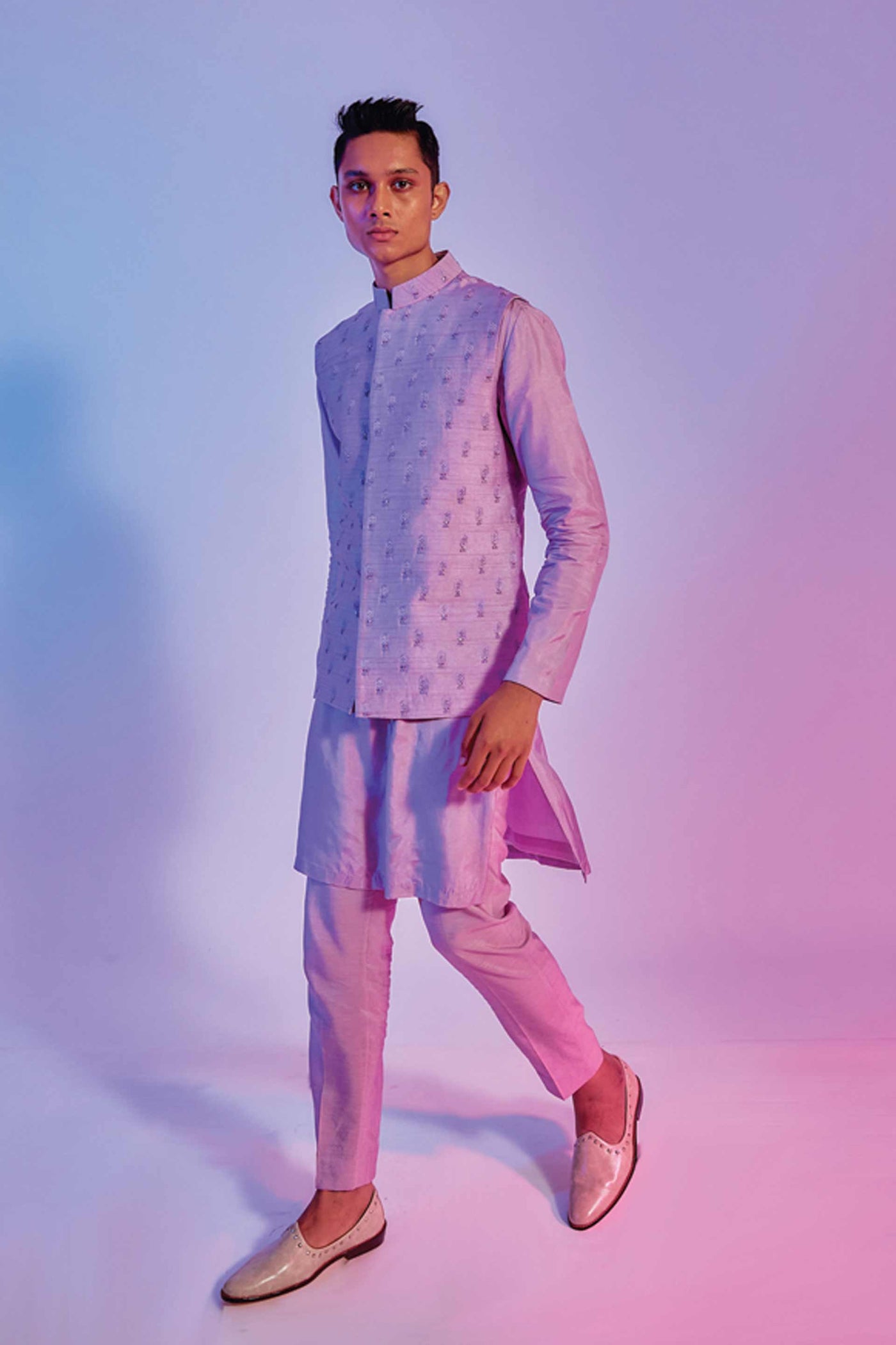 sva by sonam and paras modi menswear men Intricate Embellished Bundi Lilac online shopping melange singapore indian designer wear