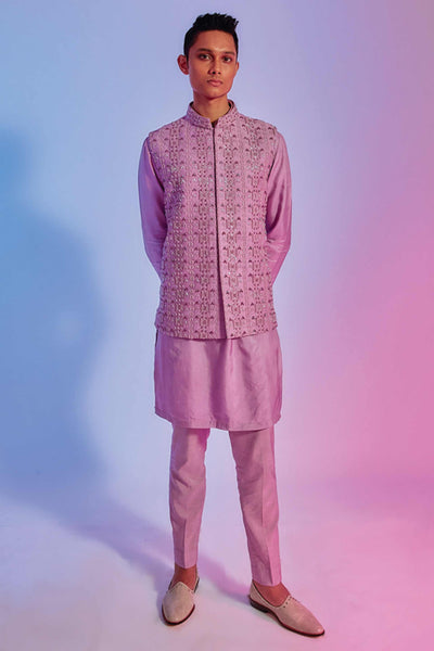 sva by sonam and paras modi menswear mens Lilac Intricate Embellished Bundi lilac online shopping melange singapore indian designer wear
