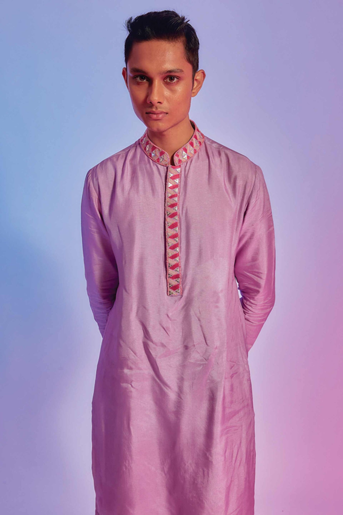 sva by sonam and paras modi Lilac Kurta With Embellished Collar And Kurta Patti menswear mens online shopping melange singapore indian designer wear