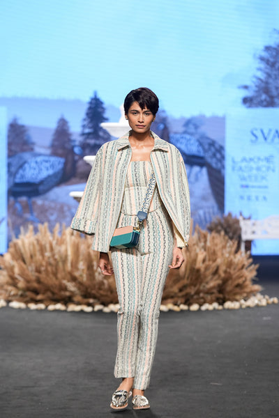 SVA Lucknowi Corset Teamed With An Oversized Jacket And Pants beige western womenswear designer fashion online shopping melange singapore