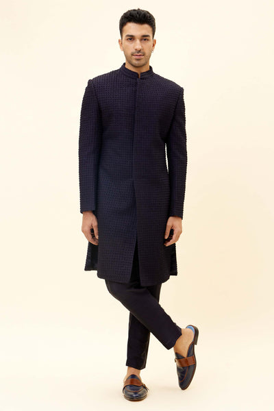 SVA Midnight blue french knots sherwani with pants Indian designer fashion online shopping melange singapore