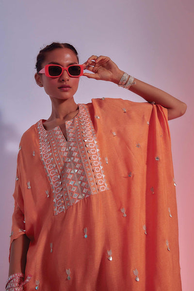 sva by sonam and paras modi Orange Embellished Summer Silk Kaftan online shopping melange singapore indian designer wear