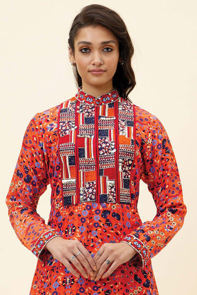 sva Orange Jaal Print Kurta Tunic With Emb Yoke And Pants online shopping melange singapore indian designer wear