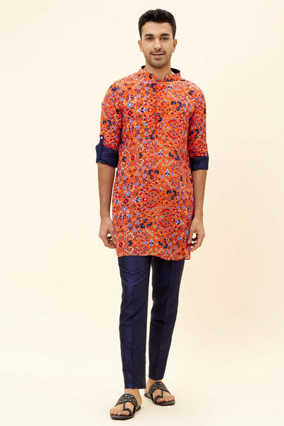 SVA Orange Jaal Print Short Shirt Style Kurta Indian designer fashion online shopping melange singapore