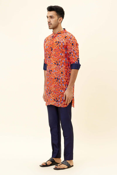 SVA Orange Jaal Print Short Shirt Style Kurta Indian designer fashion online shopping melange singapore