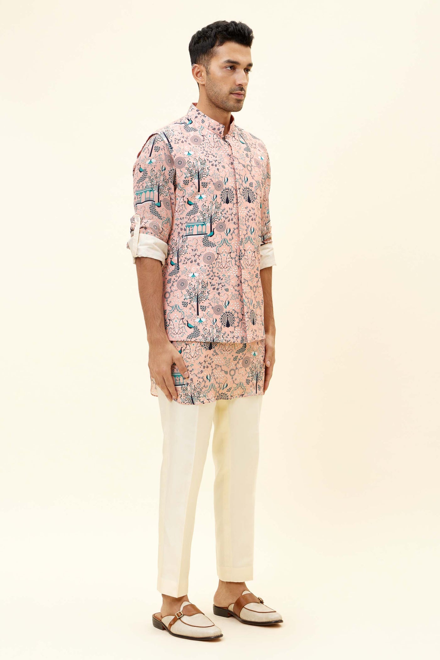 SVA Pink Mor Jaal Print Silk Bundi indian designer fashion online shopping melange singapore