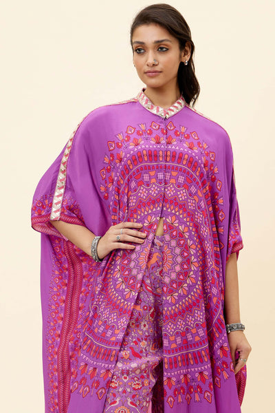 sva Purple Ravi Butta Print Kaftan With Purple Saanjh Print Pants online shopping melage singapore indian designer wear