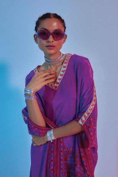 sva by sonam and paras modi Purple Ravi Print Kaftan With Embellished Neckline online shopping melange singapore indian designer wear