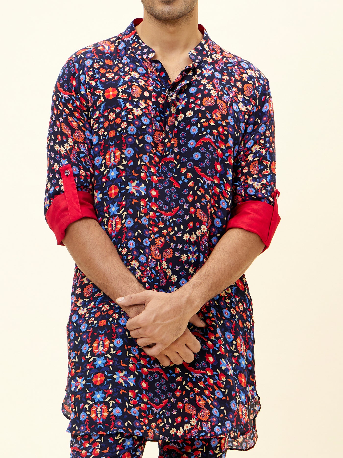 SVA Rasa Blue Jaal Print Short Shirt Style Kurta With Pants indian designer fashion online shopping melange singapore