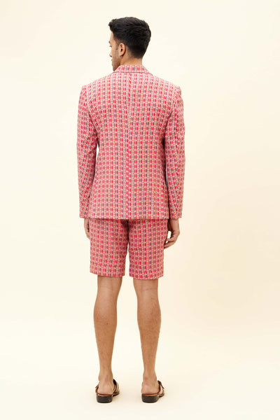 SVA Red And Orange Lattice Print Blazer And Shorts indian designer fashion online shopping melange singapore