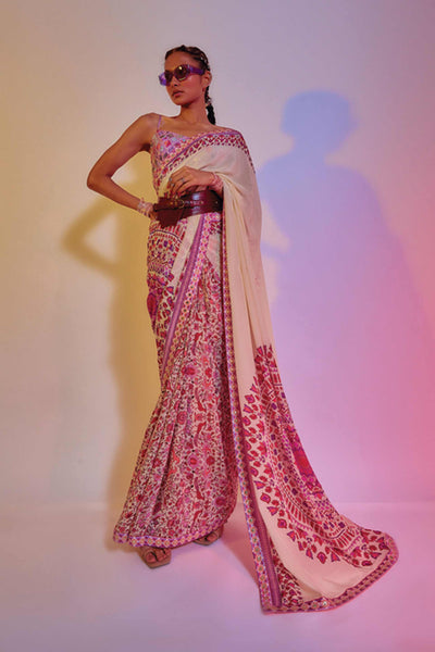 sva by sonam and paras modi Ivory Saanjh Floral Print Saree online shopping melange singapore indian designer wear
