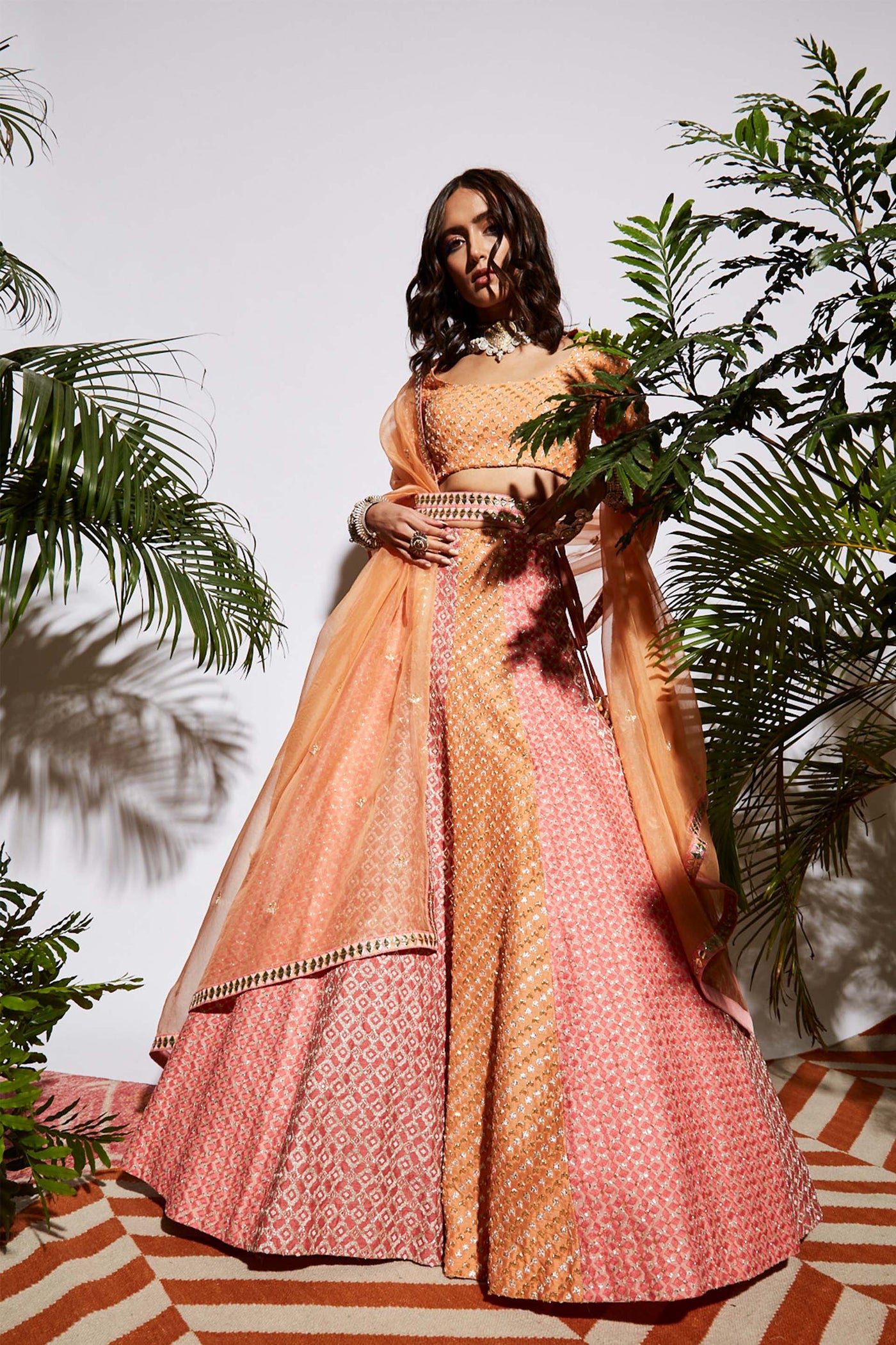 Sva by sonam and paras modi Shades Of Pink And Orange Multi Kali Lehenga bridal wedding indian designer wear online shopping melange singapore