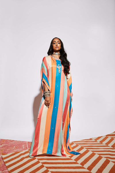 SVA by sonam and paras modi Multicolor Stripe Print Kaftan fusion indian designer wear online shopping melange singapore