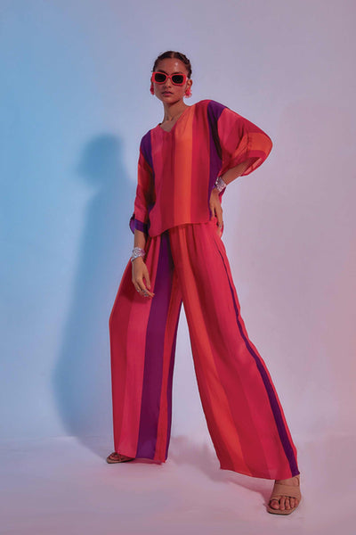 sva by sonam and paras modi Sunset Stripes Printed Co-ord Set red online shopping melange singapore indian designer wear