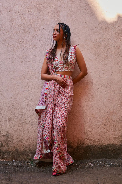 SVA Saree Teamed With An Embellished Bustier Indian designer wear online shopping melange singapore