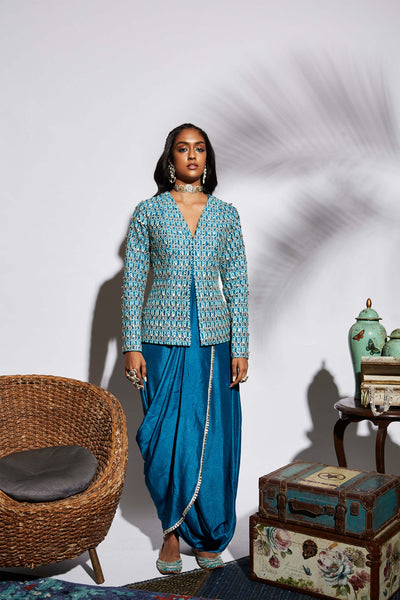 sva by sonam and paras modi Drape Skirt With Jacket And Drape fusion indian designer wear online shopping melange singapore