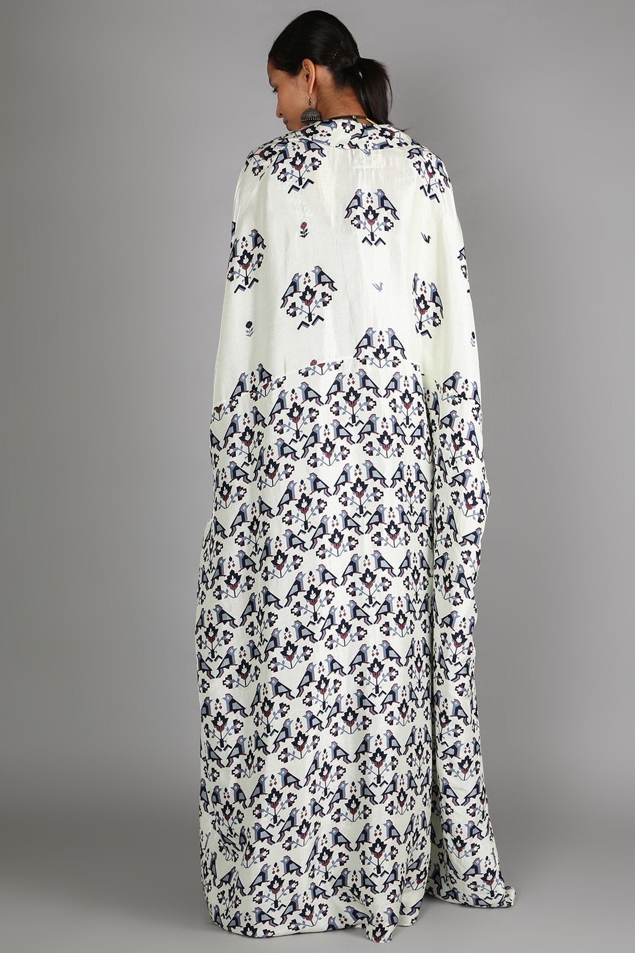 White Jaali Printed Drape Skirt Set
