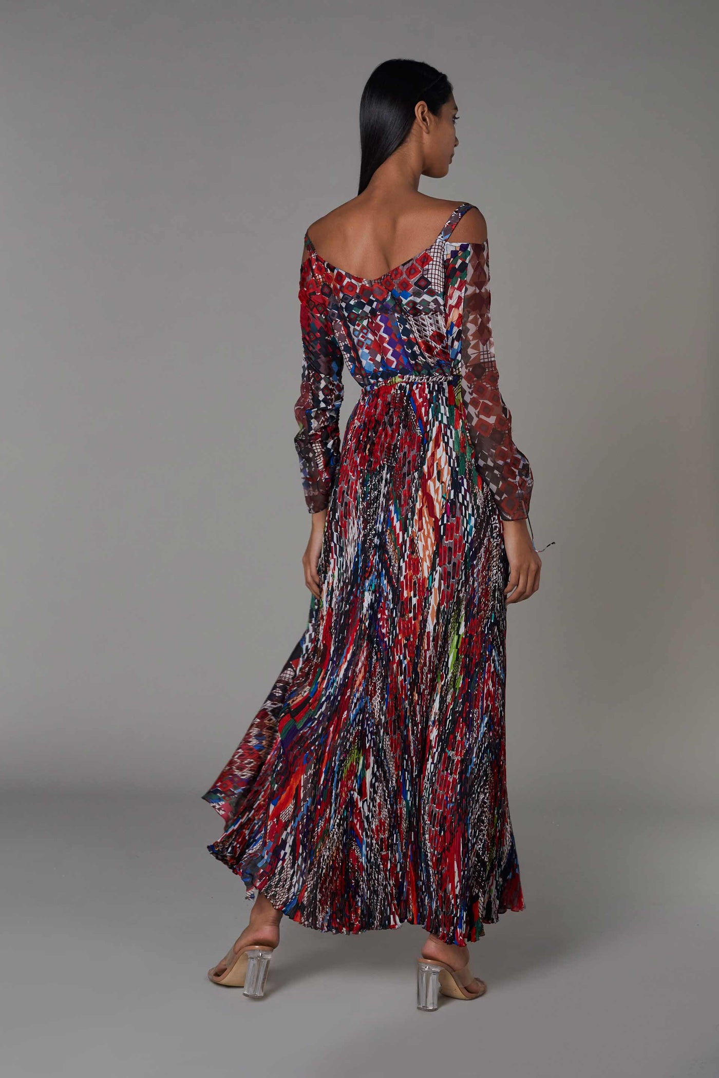 saaksha and kinni Abstract Print Asymmetric Dress multicolor western indian designer wear online shopping melange singapore