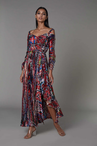 saaksha and kinni Abstract Print Asymmetric Dress multicolor western indian designer wear online shopping melange singapore