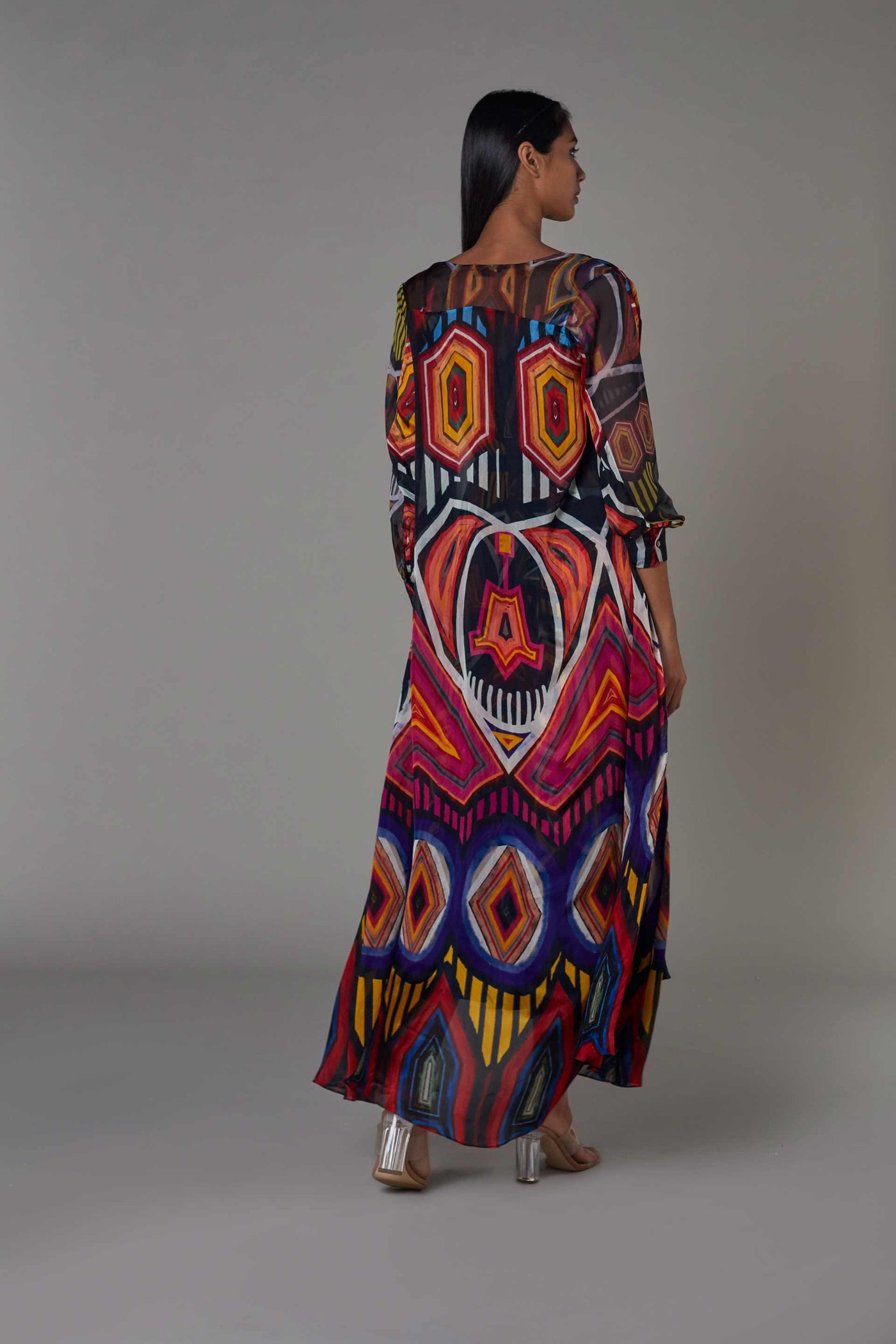 saaksha and kinni Abstract Print Chiffon Cape multicolor western indian designer wear online shopping melange singapore
