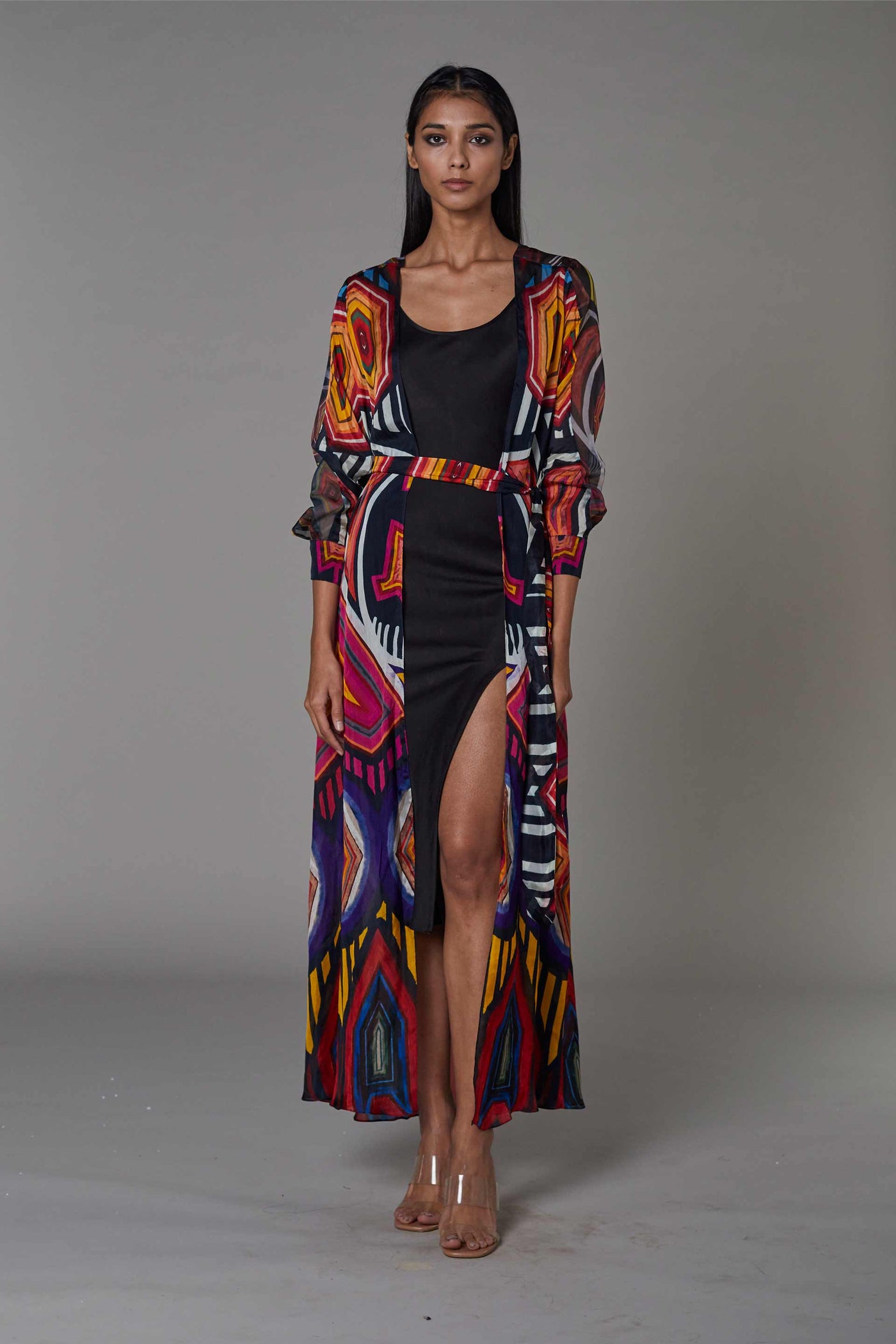 saaksha and kinni Satin Slip Dress With Slit black western indian designer wear online shopping melange singapore