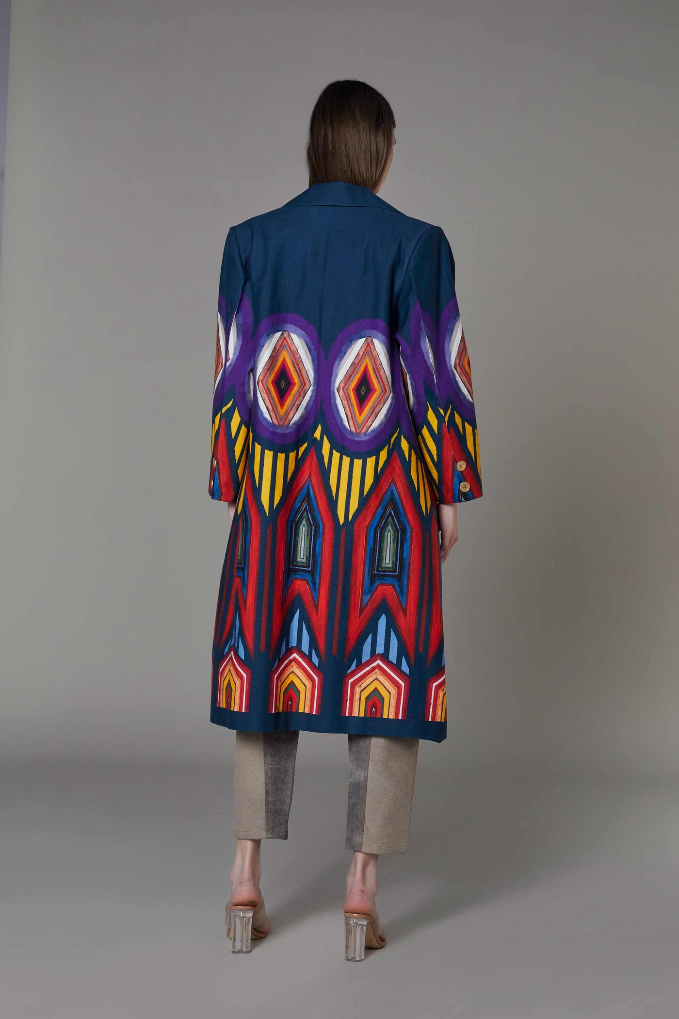 saaksha and kinni Abstract Print Coat western indian designer wear multicolor online shopping melange singapore