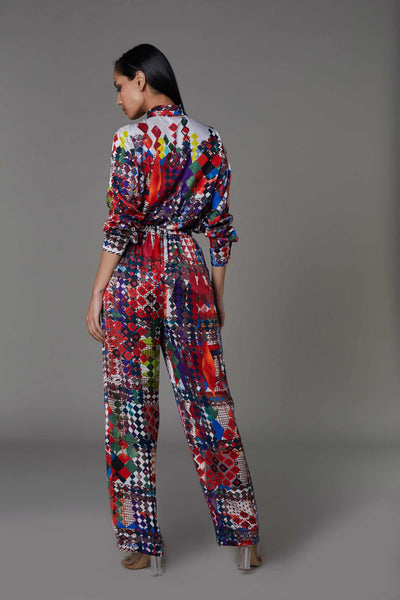 saaksha and kinni Multi Abstract Print High Waist Trousers western indian designer wear online shopping melange singapore
