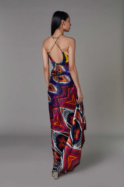 saaksha and kinni Abstract Print Halter Style Ruched Bralette multicolor western indian designer wear online shopping melange singapore