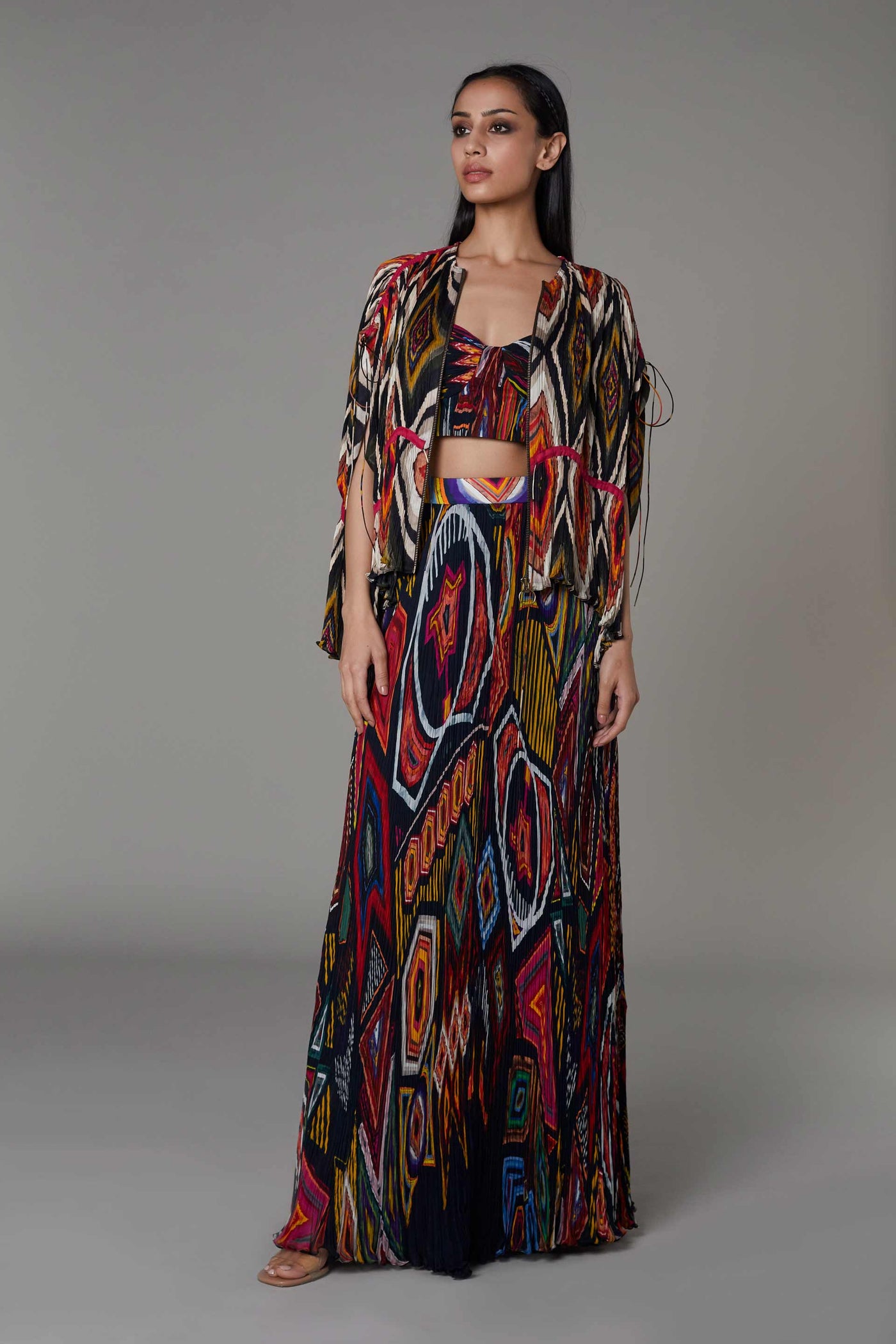 saaksha and kinni Abstract Print Hand Pleated Kaftan Blouse western indian designer wear online shopping melange singapore