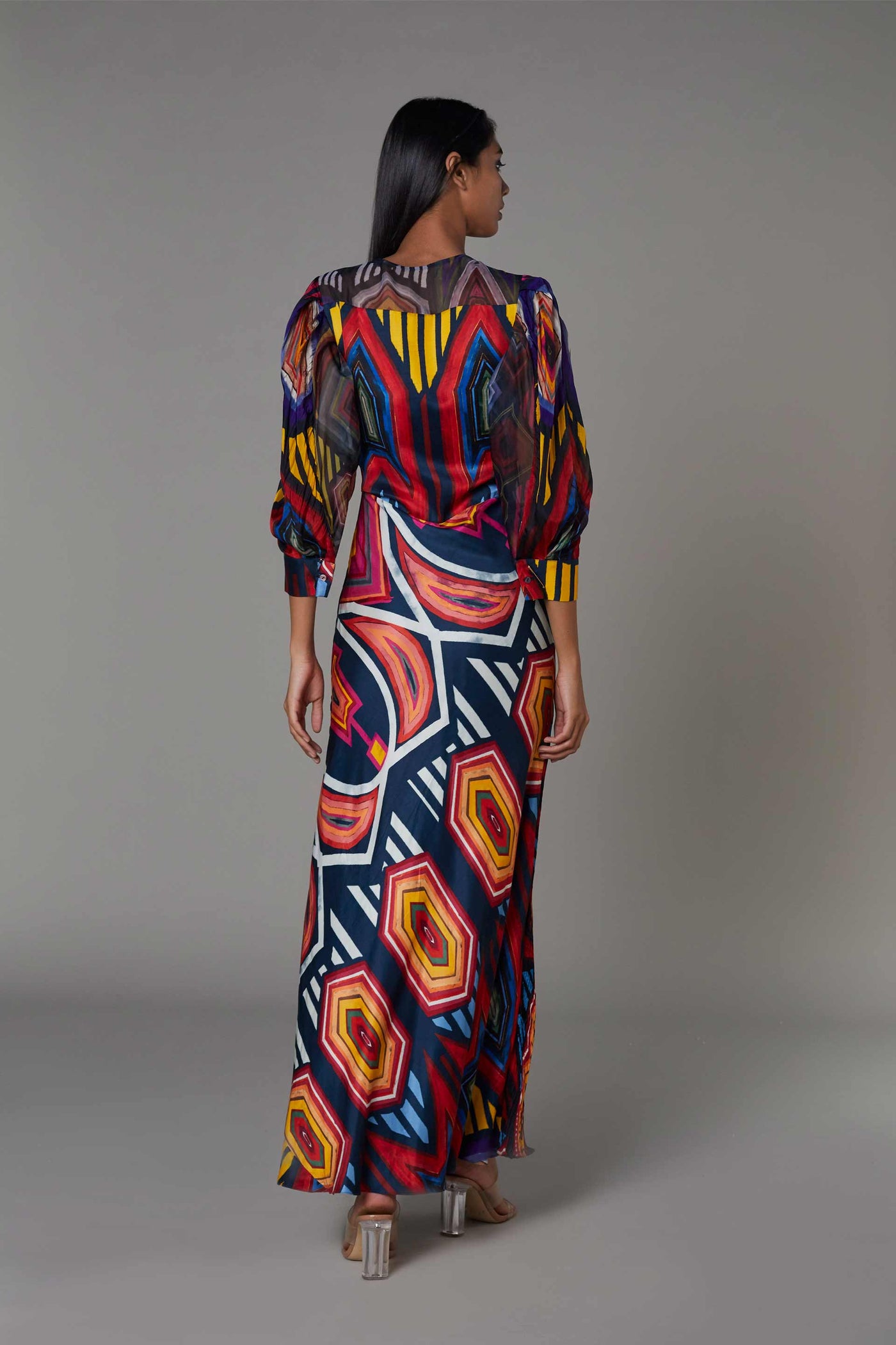saaksha and kinni Abstract Print Knot Front Dress multicolor western indian designer wear online shopping melange singapore