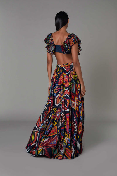 Saaksha and kinni Abstract Print Lehenga multicolor western indian designer wear online shopping melange singapore