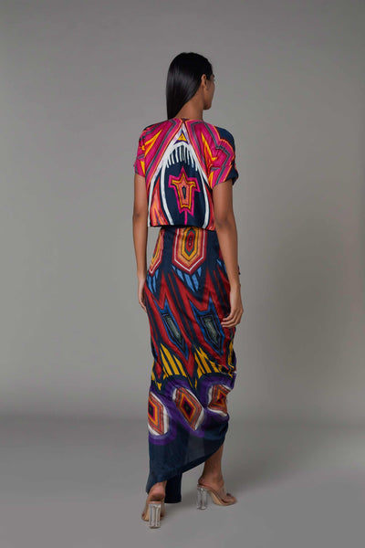 saaksha and kinni Abstract Print Draped Skirt multicolor western indian designer wear online shopping melange singapore