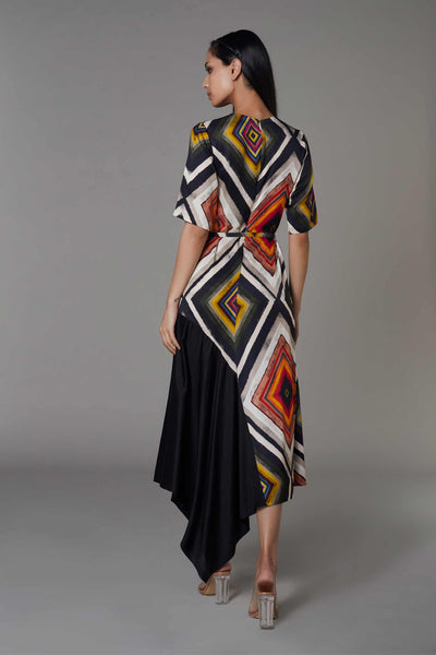 saaksha and kinni Diamond Print Asymmetric Shift Dress multicolor western indian designer wear online shopping melange singapore