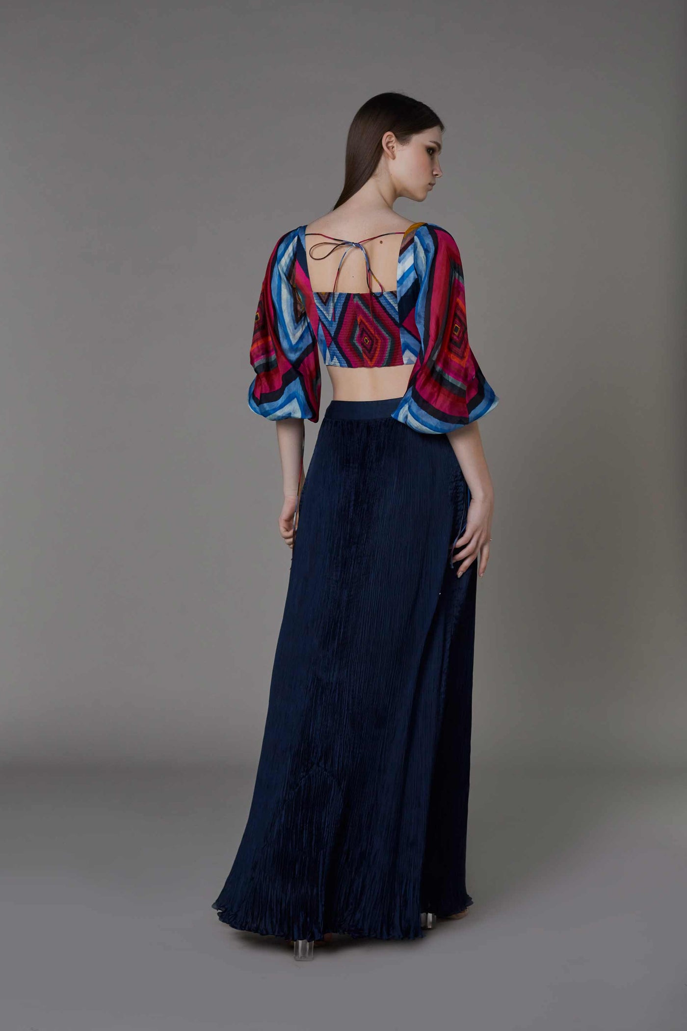 saaksha and kinni Hand Micro Pleated Skirt blue western indian designer wear online shopping melange singapore